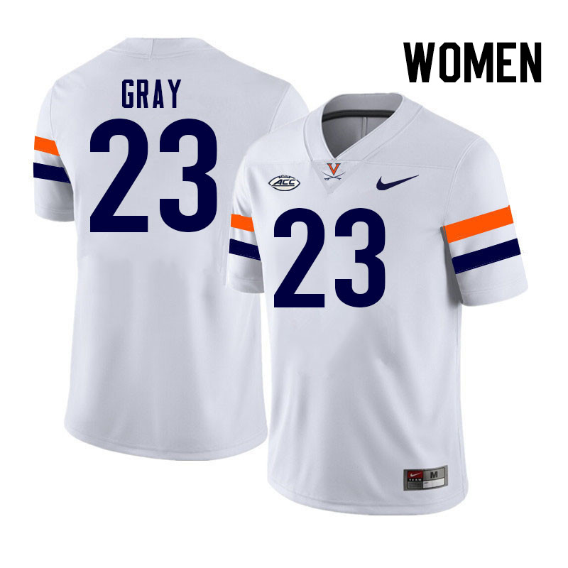 Women Virginia Cavaliers #23 Kevon Gray College Football Jerseys Stitched-White